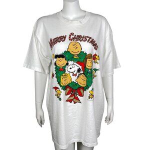 Vintage Peanuts Snoopy Merry Christmas Nightshirt Womens XL White Made in USA